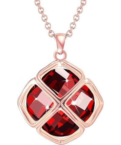 14MM Crystal Pendant Drop Dangle Necklace for Women Glod Plated Costume Jewelry Jan-Garnet-Rose Gold $9.35 Necklaces