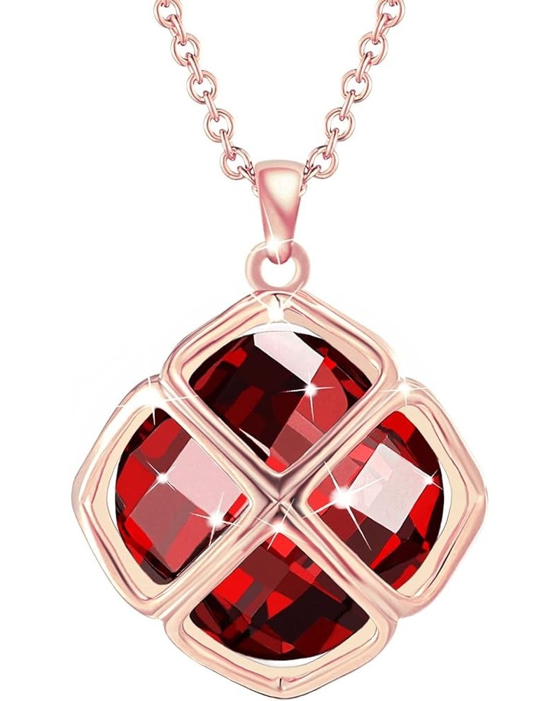 14MM Crystal Pendant Drop Dangle Necklace for Women Glod Plated Costume Jewelry Jan-Garnet-Rose Gold $9.35 Necklaces