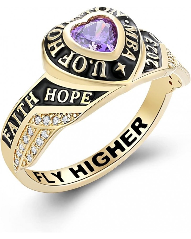 Women's Class Ring, personalized for high school and university graduates, Sterling Silver, Birthstone, Heart & Wings Ring -J...