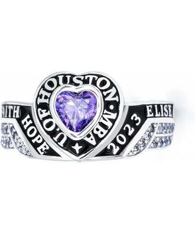 Women's Class Ring, personalized for high school and university graduates, Sterling Silver, Birthstone, Heart & Wings Ring -J...