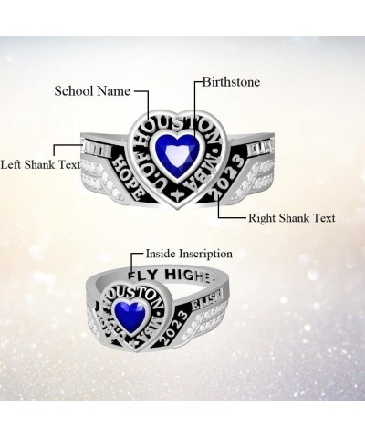 Women's Class Ring, personalized for high school and university graduates, Sterling Silver, Birthstone, Heart & Wings Ring -J...