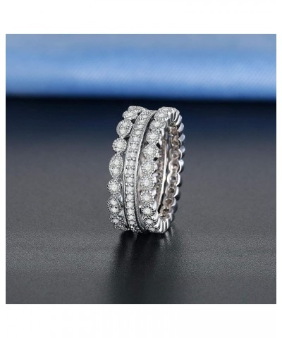 3 Pcs 2mm Women Stackable Eternity Ring Wedding Bands,18K White Gold Plated Cubic Zirconia Rings Pack A-3 CZ $10.04 Rings