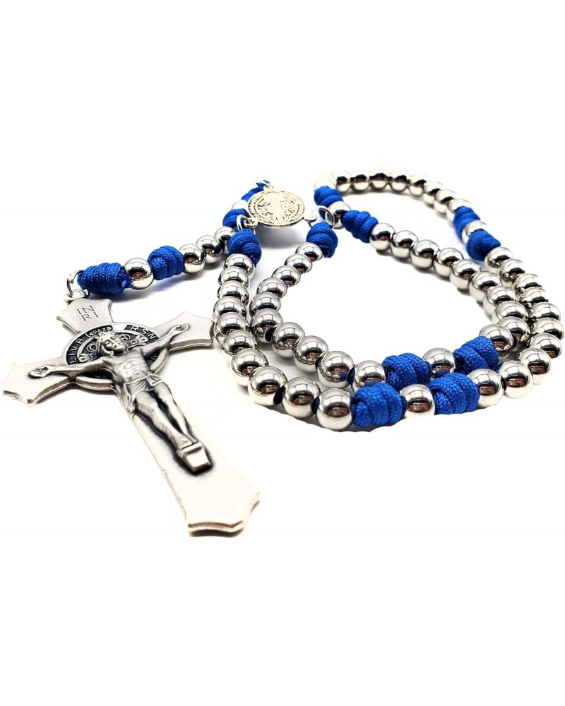 Necklace Blue Heavy Corded Saint Benedict Rosary With Card $11.05 Necklaces