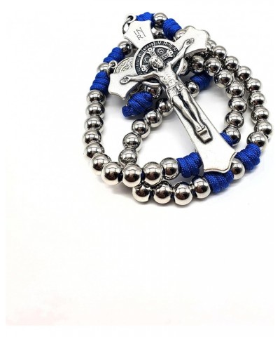 Necklace Blue Heavy Corded Saint Benedict Rosary With Card $11.05 Necklaces