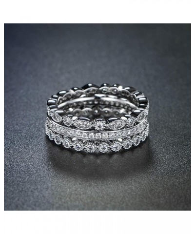 3 Pcs 2mm Women Stackable Eternity Ring Wedding Bands,18K White Gold Plated Cubic Zirconia Rings Pack A-3 CZ $10.04 Rings