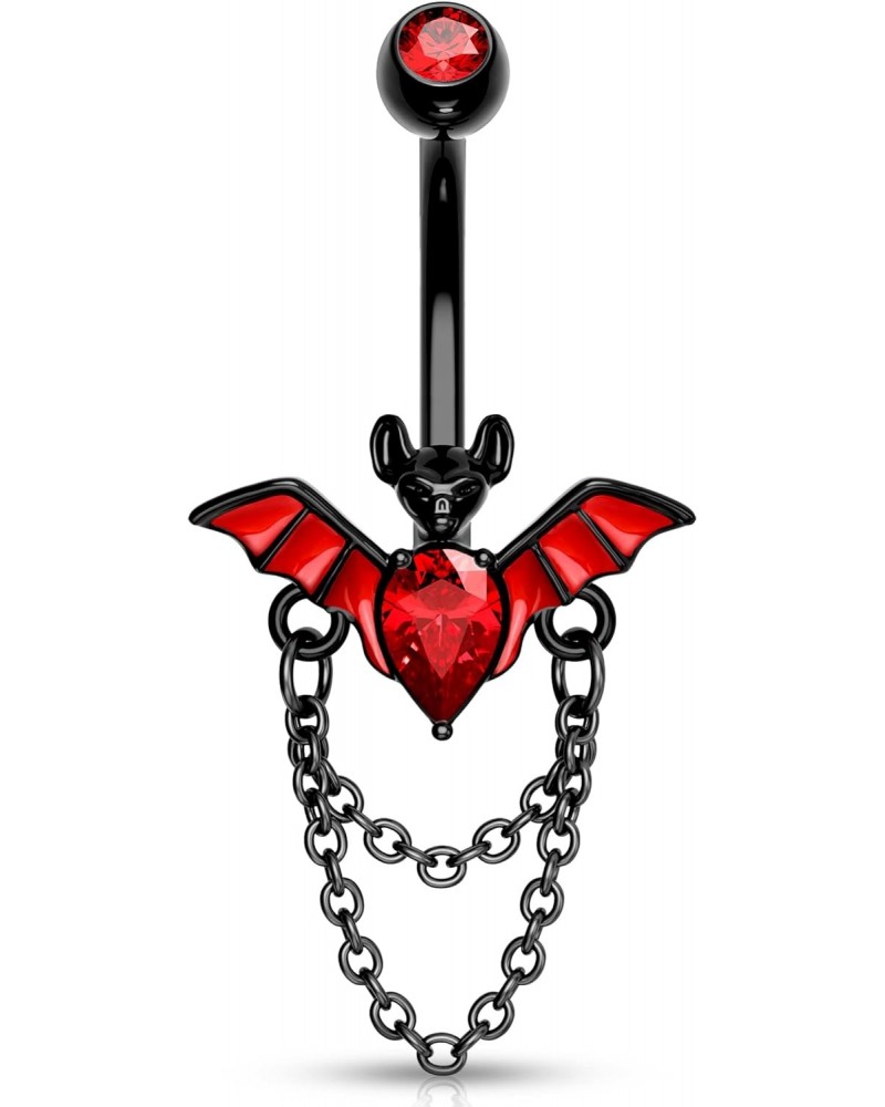 Bat Belly Button Rings 14G Halloween Belly Rings Stainless Steel 316L Clear Red CZ Black Belly Piercing Jewelry for Women Gir...