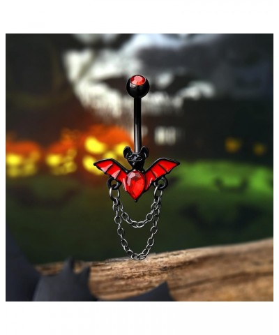 Bat Belly Button Rings 14G Halloween Belly Rings Stainless Steel 316L Clear Red CZ Black Belly Piercing Jewelry for Women Gir...