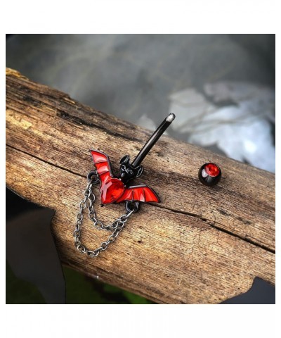 Bat Belly Button Rings 14G Halloween Belly Rings Stainless Steel 316L Clear Red CZ Black Belly Piercing Jewelry for Women Gir...