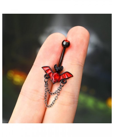 Bat Belly Button Rings 14G Halloween Belly Rings Stainless Steel 316L Clear Red CZ Black Belly Piercing Jewelry for Women Gir...