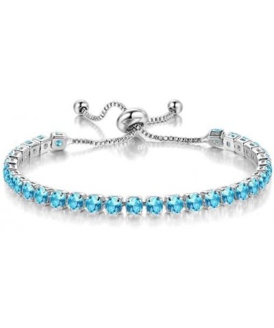 Paris Jewelry 18K White Gold 7 Cttw Created Aquamarine Round Adjustable Tennis Plated Bracelet $7.79 Bracelets