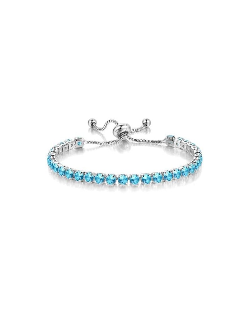 Paris Jewelry 18K White Gold 7 Cttw Created Aquamarine Round Adjustable Tennis Plated Bracelet $7.79 Bracelets