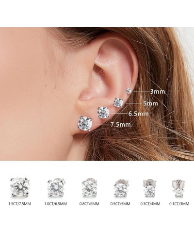 Moissanite Stud Earrings, 0.2-3ct Round Lab Grown Diamond Earrings for Women 18K White Gold Plated 925 Sterling Silver Earrin...