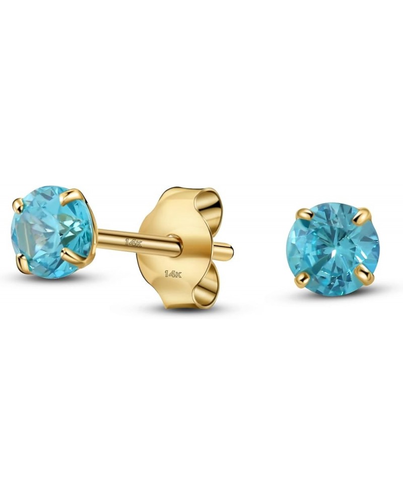 Solid 14K Yellow Gold Round Solitaire Simulated-Birthstone Minimalist Stud Earring 3mm 12-December $25.18 Earrings