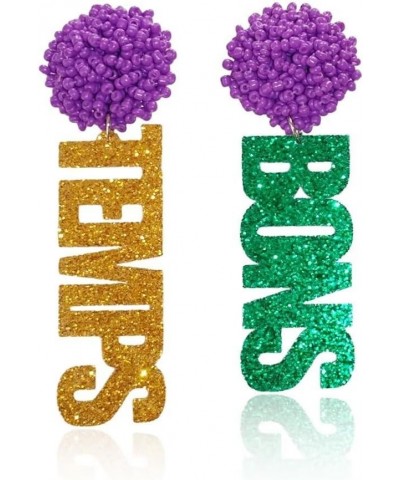 Mardi Gras Earrings Prom Party Earrings Carnival Tricolor Letter Earrings Rice Bead Earrings Festival Earrings Carnival Jewel...