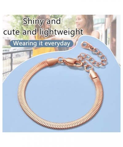 3mm/5mm Snake Link Chain Bracelet, Cute Herringbone Chain Anklet, Black/Stainless Steel/Rose Gold Plated-Send Gift Box bracel...