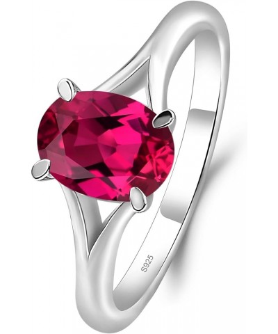 S925 Sterling Silver Gemstone Ring Split Shank Oval Shaped 8x6 mm Solitaire Engagement Promise Ring for Women Created Ruby $5...