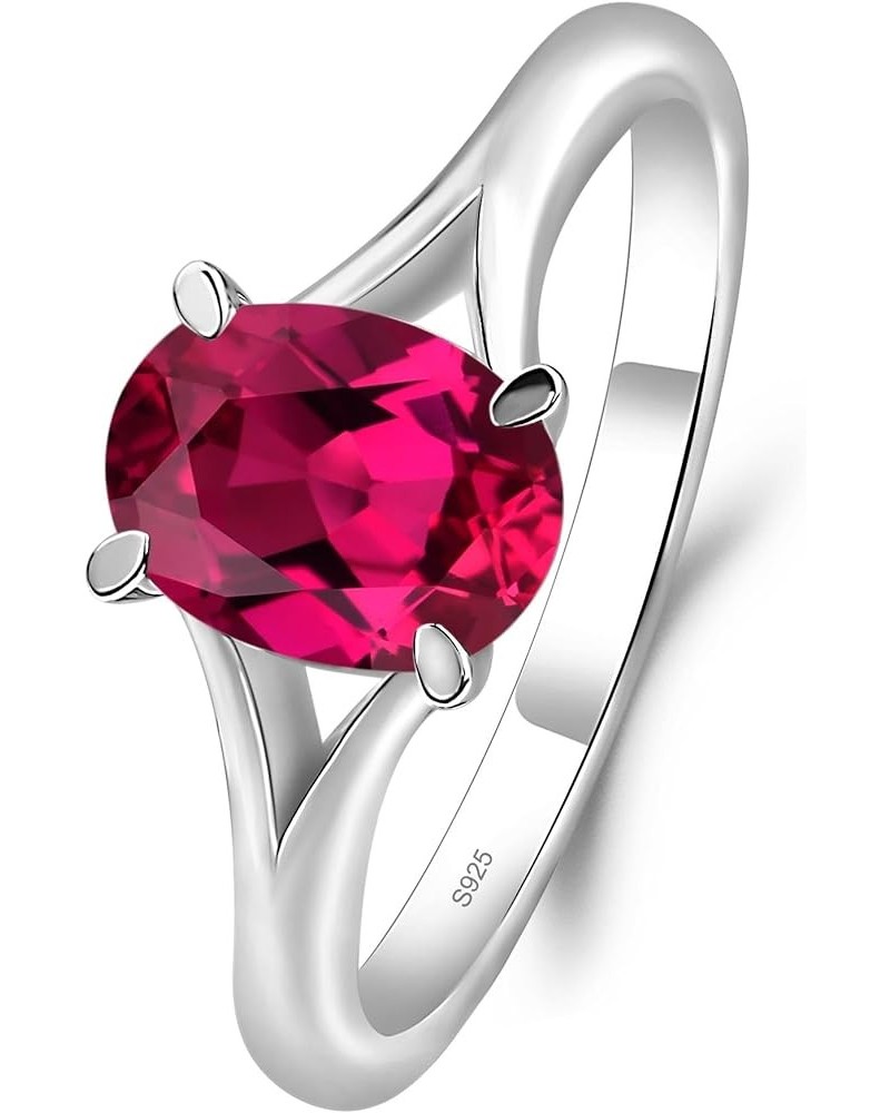 S925 Sterling Silver Gemstone Ring Split Shank Oval Shaped 8x6 mm Solitaire Engagement Promise Ring for Women Created Ruby $5...