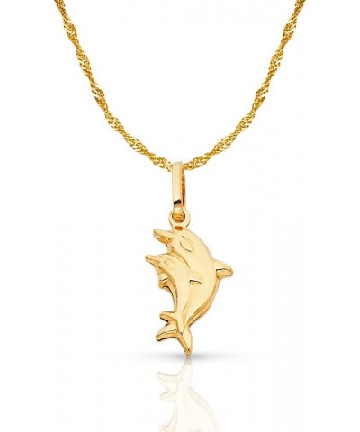 14K Yellow Gold Double Dolphin Prosperity Charm Pendant with 1.2mm Singapore Chain Necklace 24.0 Inches $83.98 Necklaces