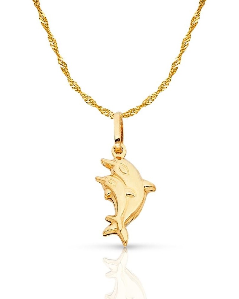 14K Yellow Gold Double Dolphin Prosperity Charm Pendant with 1.2mm Singapore Chain Necklace 24.0 Inches $83.98 Necklaces