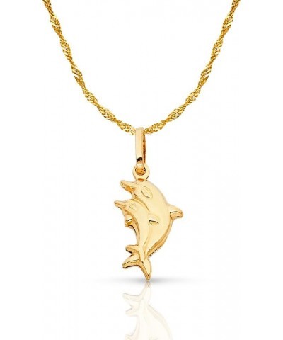 14K Yellow Gold Double Dolphin Prosperity Charm Pendant with 1.2mm Singapore Chain Necklace 24.0 Inches $83.98 Necklaces