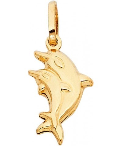 14K Yellow Gold Double Dolphin Prosperity Charm Pendant with 1.2mm Singapore Chain Necklace 24.0 Inches $83.98 Necklaces