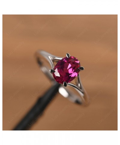 S925 Sterling Silver Gemstone Ring Split Shank Oval Shaped 8x6 mm Solitaire Engagement Promise Ring for Women Created Ruby $5...