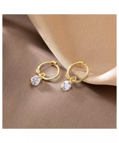 Solid 925 Sterling Silver CZ Droplet Hoop Earrings Huggies for Women Girls Small Hoop Earrings Drops B-18K Gold $9.71 Earrings