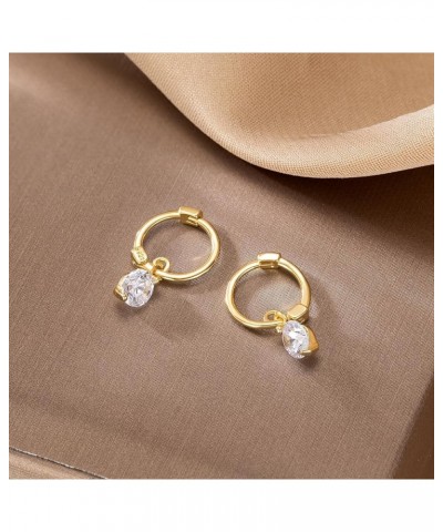 Solid 925 Sterling Silver CZ Droplet Hoop Earrings Huggies for Women Girls Small Hoop Earrings Drops B-18K Gold $9.71 Earrings