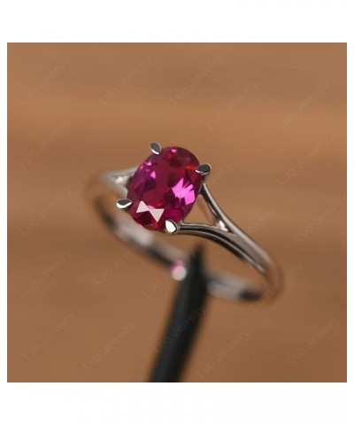 S925 Sterling Silver Gemstone Ring Split Shank Oval Shaped 8x6 mm Solitaire Engagement Promise Ring for Women Created Ruby $5...