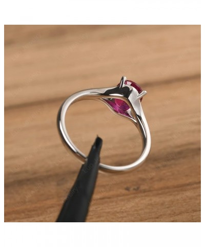 S925 Sterling Silver Gemstone Ring Split Shank Oval Shaped 8x6 mm Solitaire Engagement Promise Ring for Women Created Ruby $5...