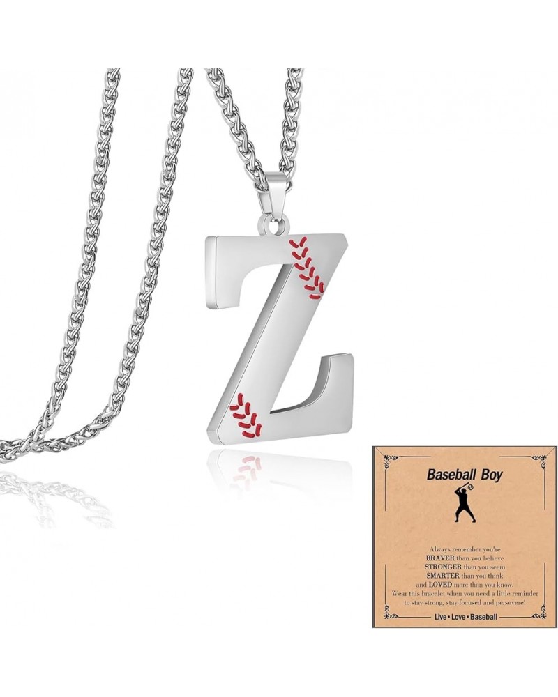 Baseball Initial Letter Necklace for Teen Boy, Stainless Steel Pendant Accessories Sport Charm Necklaces Personalized A-Z Let...