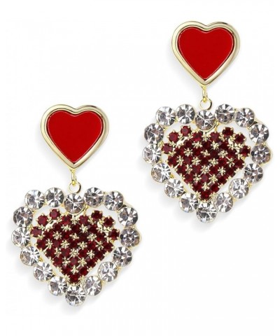 Double Heart Dangle Drop Stud Earrings for Women Teen Girls, Valentine Bling Love Enamel Rhinestone Dangling Earing Wedding P...