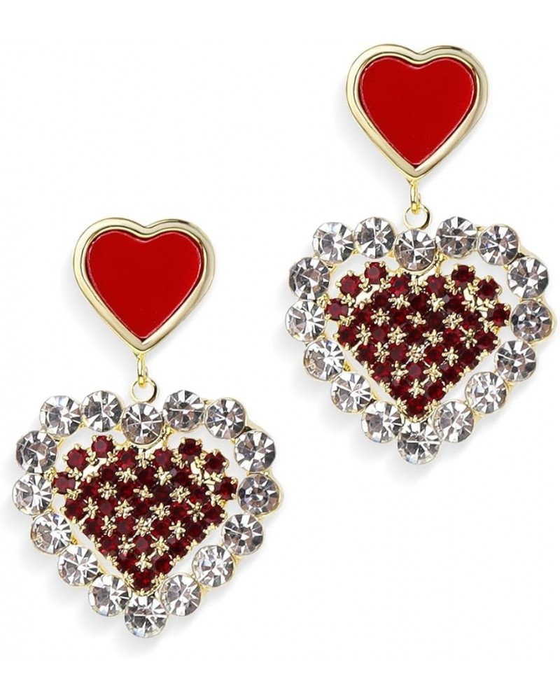 Double Heart Dangle Drop Stud Earrings for Women Teen Girls, Valentine Bling Love Enamel Rhinestone Dangling Earing Wedding P...