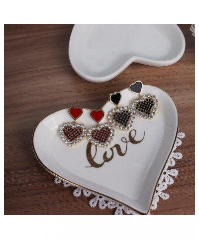 Double Heart Dangle Drop Stud Earrings for Women Teen Girls, Valentine Bling Love Enamel Rhinestone Dangling Earing Wedding P...