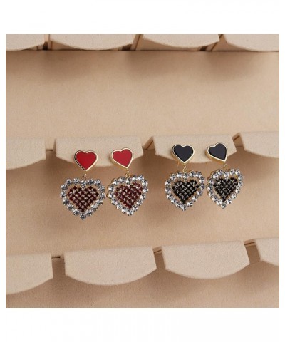 Double Heart Dangle Drop Stud Earrings for Women Teen Girls, Valentine Bling Love Enamel Rhinestone Dangling Earing Wedding P...