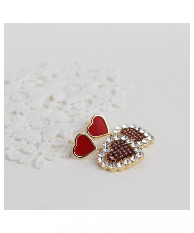 Double Heart Dangle Drop Stud Earrings for Women Teen Girls, Valentine Bling Love Enamel Rhinestone Dangling Earing Wedding P...