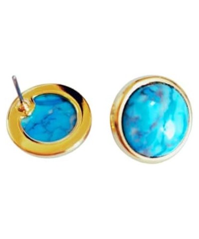 Brazilian Stones - - Natural Stone Stud Earrings, 18K Gold plated, Polished finish Gemstone, Blue, Black, Golden, Birthstone ...