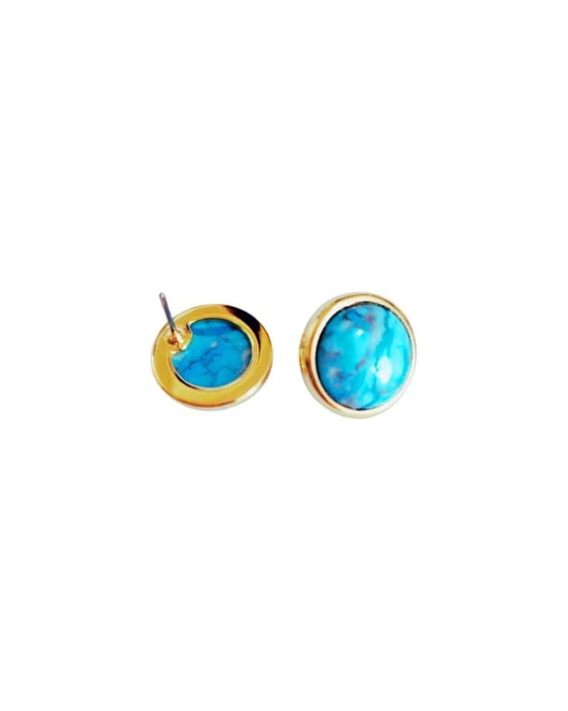 Brazilian Stones - - Natural Stone Stud Earrings, 18K Gold plated, Polished finish Gemstone, Blue, Black, Golden, Birthstone ...