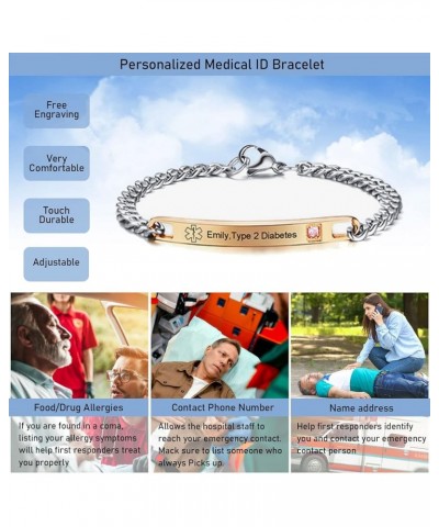 Medical Alert ID Bracelet - Mens Womens Stainless Steel ID Tag Medical Alert Emergency Bracelet,7.2/8/8.4 Inches no needle or...