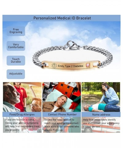 Medical Alert ID Bracelet - Mens Womens Stainless Steel ID Tag Medical Alert Emergency Bracelet,7.2/8/8.4 Inches no needle or...