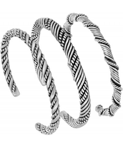 VIKING BRACELETS – Solid 925 Sterling Silver Cuffs for Men and Women in Different Designs - Sizes M, L, XL Viking Set of 3pcs...