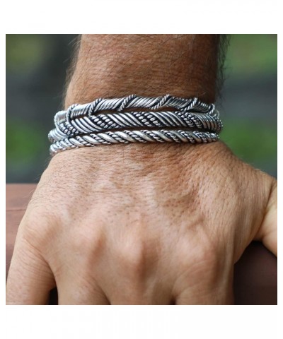 VIKING BRACELETS – Solid 925 Sterling Silver Cuffs for Men and Women in Different Designs - Sizes M, L, XL Viking Set of 3pcs...