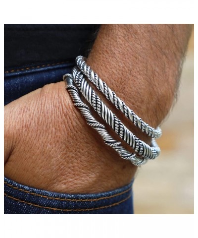 VIKING BRACELETS – Solid 925 Sterling Silver Cuffs for Men and Women in Different Designs - Sizes M, L, XL Viking Set of 3pcs...