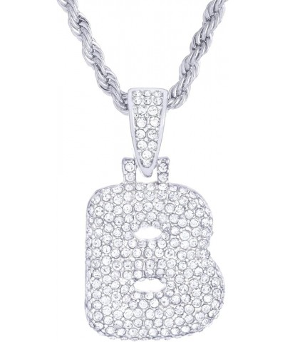 A - Z Initial Bubble Letter Silver Plated Iced CZ Pendant With 20" Rope Chain Necklace B $7.55 Necklaces