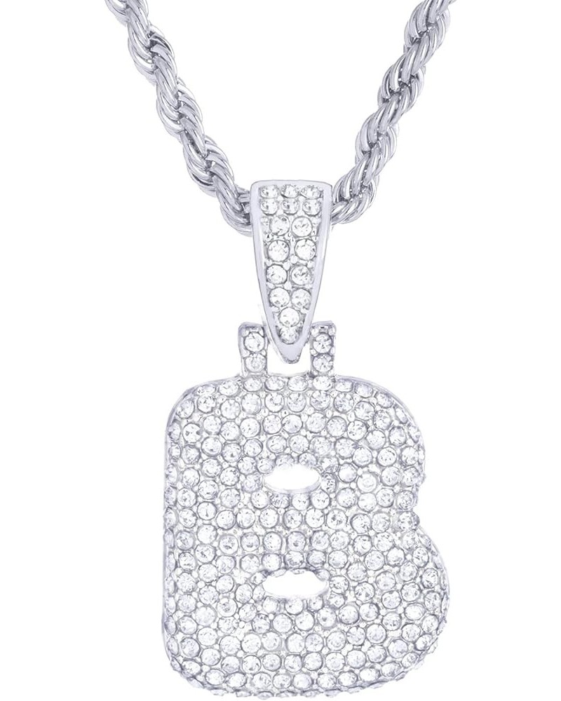 A - Z Initial Bubble Letter Silver Plated Iced CZ Pendant With 20" Rope Chain Necklace B $7.55 Necklaces