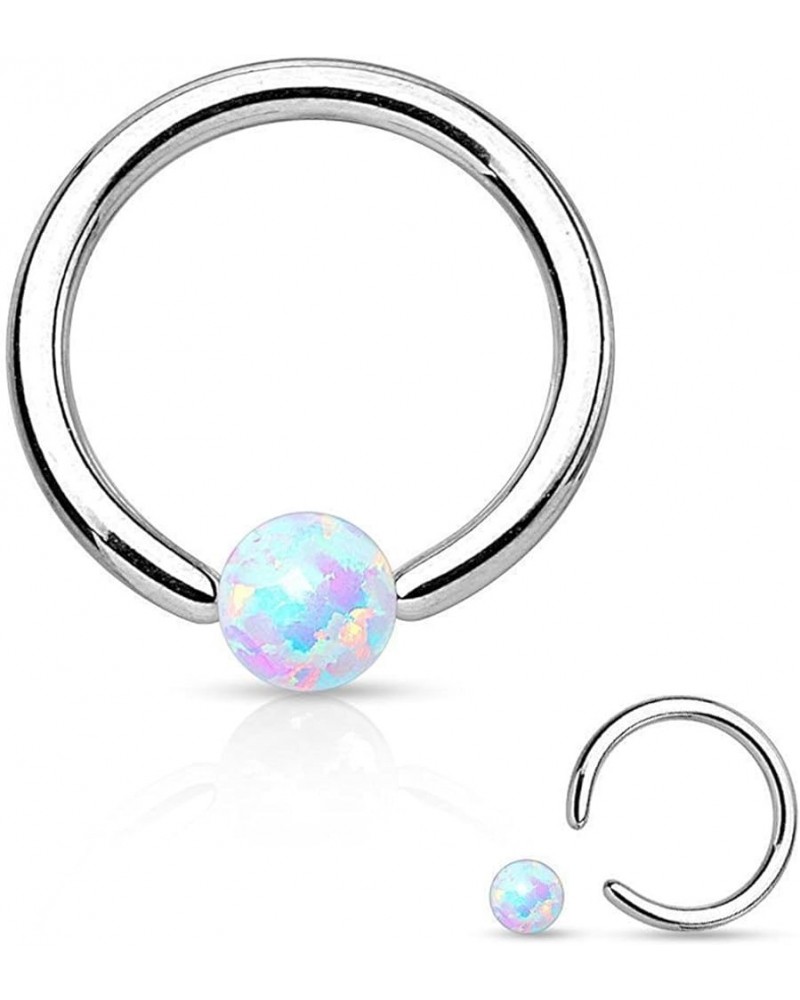 Synthetic Opal Ball 316L Surgical Steel Captive Bead Ring 16GA, Length: 8mm, Opal White $8.84 Body Jewelry