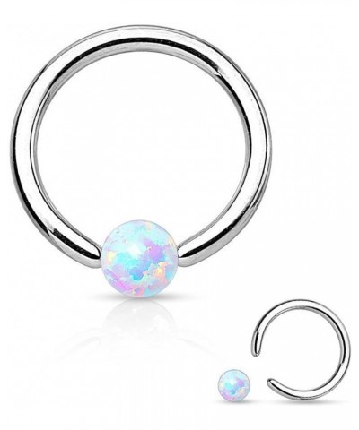 Synthetic Opal Ball 316L Surgical Steel Captive Bead Ring 16GA, Length: 8mm, Opal White $8.84 Body Jewelry