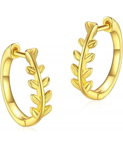 Small Hoop Earrings for Women Gold Plated 925 Sterling Silve Leaf Huggie Hoop Earrings with Cubic Zirconia Hypoallergenic Lig...