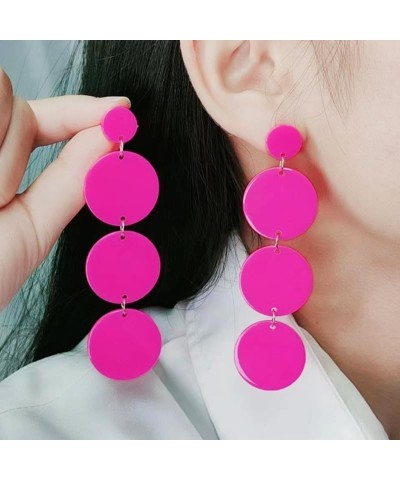 Round Acrylic Dangle Drop Earrings Statement Neon Resin Disk Earrings Hot pink earrings for women 70s 80s Disco Earring Cowgi...