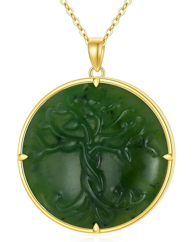 Tree of Life Necklace for Women with Jade Sterling Silver Round Jade Family Tree Jewelry for Women Mom Sister Grandma Birthda...